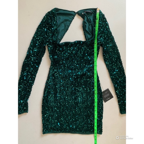 Lulus XS Marvelous Radiance Emerald Sequin Cutout Long Sleeve Mini Dress NWT - Picture 15 of 17
